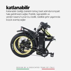 Strada E-BRO H Disk Fat Bike 20 Jant Katlanır Elektrikli Bisiklet Siyah-Sarı