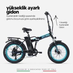 Strada E-BRO H Disk Fat Bike 20 Jant Katlanır Elektrikli Bisiklet Siyah-Mavi
