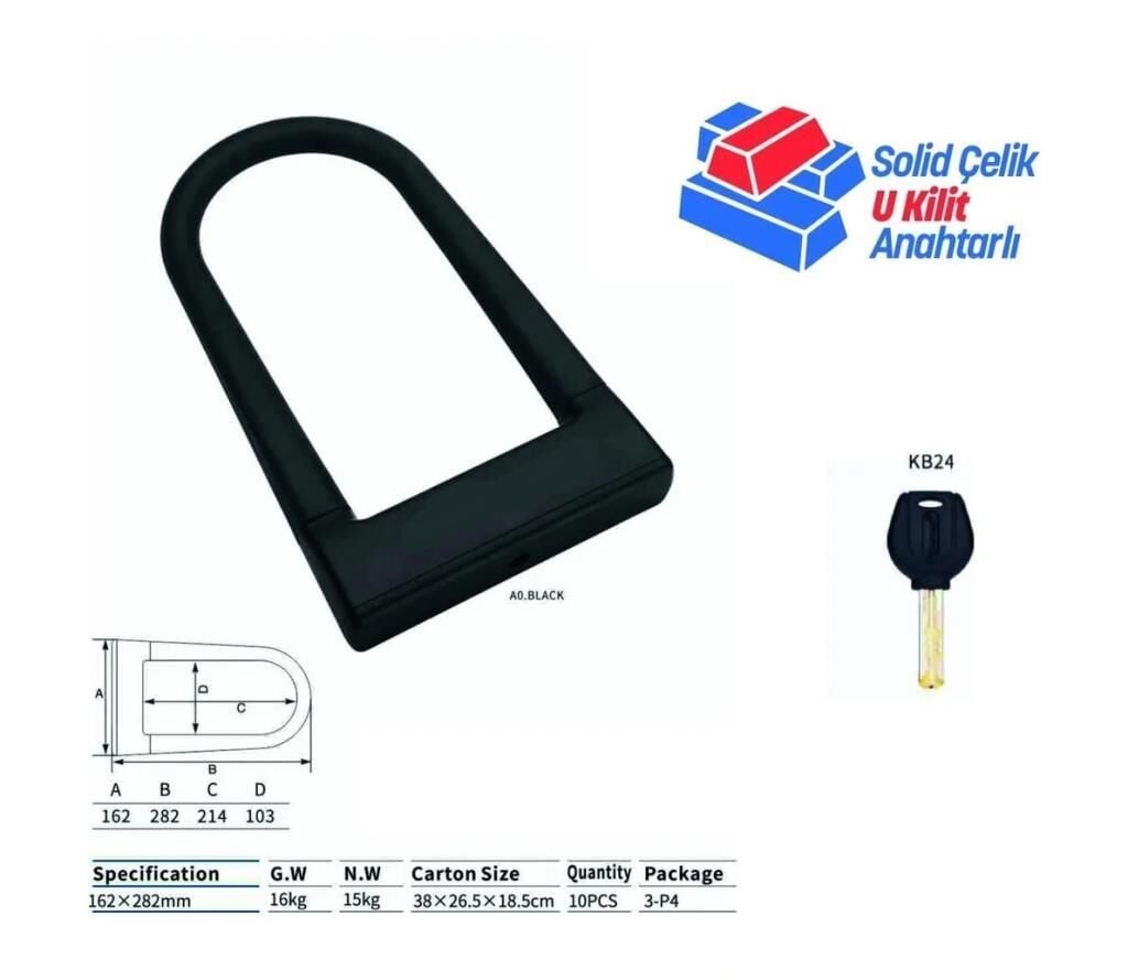 Zedonyon Tonyon Bisiklet U Kilit 162x282 mm Siyah