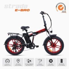 Strada E-BRO Fat Bike 20 Jant Katlanır Elektrikli Bisiklet Siyah-Kırmızı