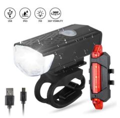 AQY 300 Lümen Usb Şarjlı Bisiklet Ön Arka Far Stop Işık Seti