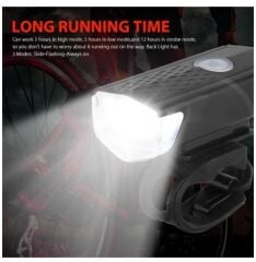 AQY 300 Lümen Usb Şarjlı Bisiklet Ön Arka Far Stop Işık Seti