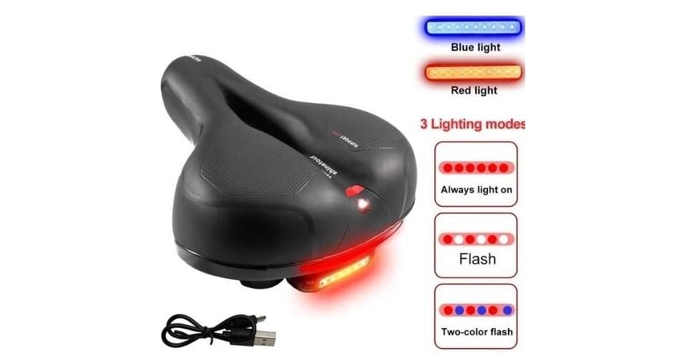 Forte GT 1798 Işıklı Geniş Yaylı Kanallı Rahat Bisiklet Sele Siyah