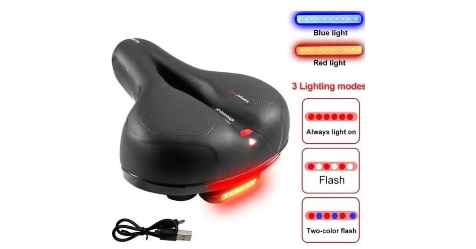 Forte GT 1798 Işıklı Geniş Yaylı Kanallı Rahat Bisiklet Sele Siyah