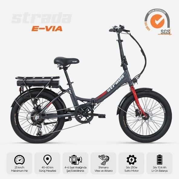 Strada E-Via 20 Jant Elektrikli Katlanır Bisiklet Gri