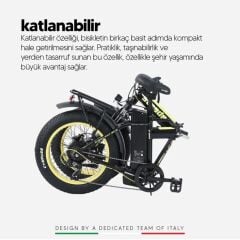 Strada E-BRO H Disk Fat Bike 20 Jant Katlanır Elektrikli Bisiklet Siyah-Sarı