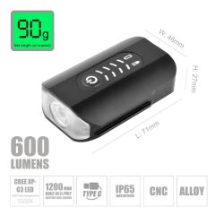 Briviga LW-F500 600 Lümen Usb-C Bisiklet Far Beyaz/Kırmızı Kask Lambası