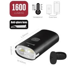 Briviga LW-SLEEK1600 1600 Lümen Usb-C Power Bank Özellikli Bisiklet Ön Lamba Far