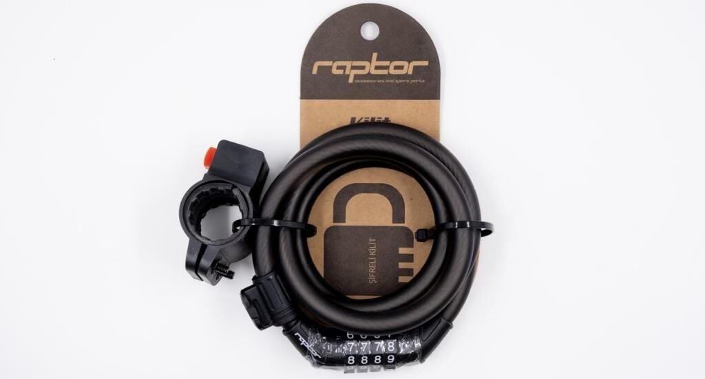 Raptor Şifreli Bisiklet Kilidi 12x120cm Siyah