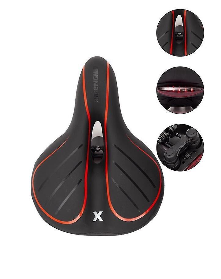 Baisk 1838 Işıklı Geniş Yaylı Kanallı Rahat Bisiklet Sele Siyah/Kırmızı