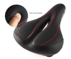 Baisk 1838 Işıklı Geniş Yaylı Kanallı Rahat Bisiklet Sele Siyah/Kırmızı